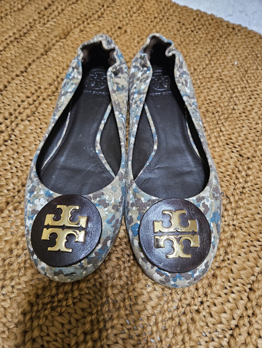 Tory Burch Multicolor Logo Leather Trim Ballet Flats